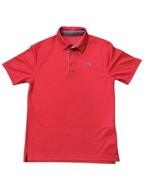 Under Armour Tech Golf Polo Men's Small Red Loose Fit Short Sleeve Breathable